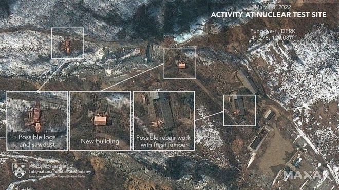 미국의 우주기술업체 맥사테크놀로지가 지난 4일(현지시간) 촬영한 북한 함경북도 길주군 풍계리 핵실험장에 새 건물을 건축하는 정황이 포착됐다. 영국 BBC 홈페이지 캡처 