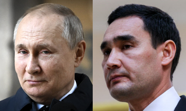 블라디미르 푸틴(왼쪽) 러시아 대통령. 세르다르 베르디무하메도프(오른쪽) 투르크메니스탄 대통령 당선자. AP·타스 연합뉴스