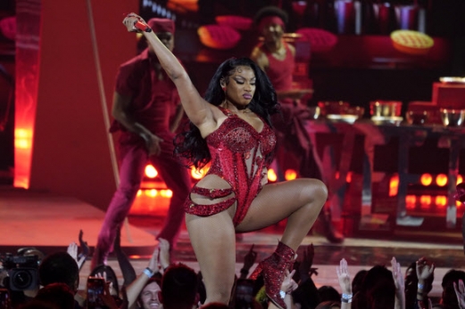 Megan Thee Stallion performs at the iHeartRadio Music Awards on Tuesday, March 22, 2022, at the Shrine Auditorium in Los Angeles. (AP Photo/Chris Pizzello)