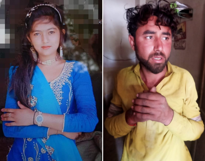살해 피해자 푸자 쿠마리 오드(왼쪽)와 살해 용의자 와히드 리샤리(오른쪽). 파키스탄 언론인 나일라 이나야트 트위터 캡처
