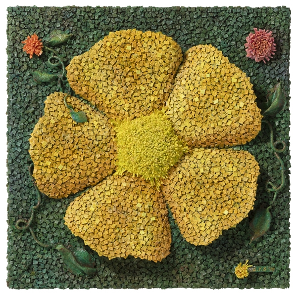 이예선 아르누보를 회고하다-Yellow 66x66cm 혼합매체에 밥알 2019