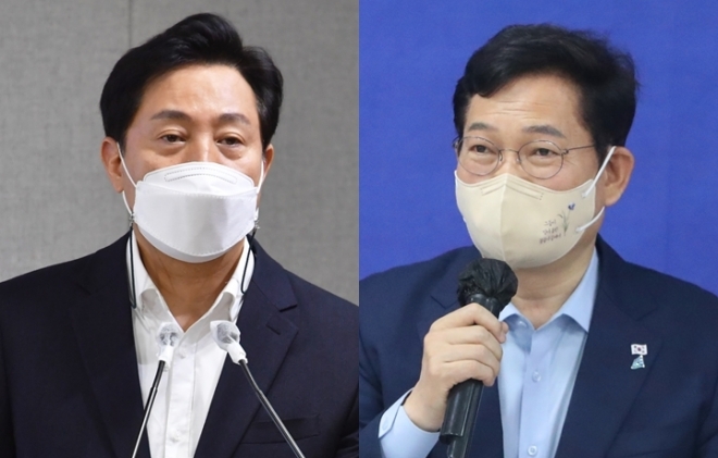 (왼쪽부터)오세훈 서울시장, 송영길 전 민주당 대표. 연합뉴스