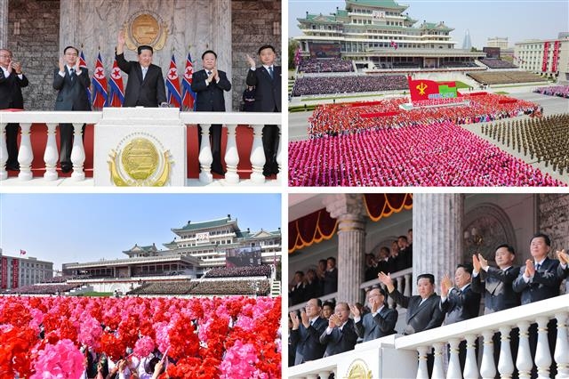 김정은 북한 노동당 총비서가 15일 김일성 주석 생일인 태양절 110주년을 맞아 중앙보고대회 및 평양시 군중시위에 참석했다고 당 기관지 노동신문이 16일 보도했다. 최룡해 최고인민회의 상임위원회 위원장, 조용원 당 조직비서, 김덕훈 내각총리가 주석단에 자리잡았다. 또 당과 정부의 간부들, 당 중앙위원회 부장과 제1부부장들, 내각과 근로단체, 성, 중앙기관 책임일꾼 등이 참석했다.  뉴스1 