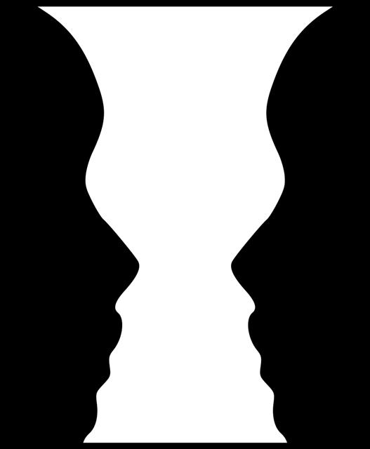 이 흑백 그림은 관점에 따라 꽃병으로 보이기도 하고, 사람의 두 얼굴로 보이기도 한다. 제프 호킨스는 우리 뇌의 ‘피질 기둥’들이 투표를 실시해 그 대상이 무엇인지 합의에 이르기 때문에 우리가 꽃병이나 얼굴 중 하나를 인식하고, 동시에 둘 다 인식하지 않는다고 설명한다. 이데아 제공