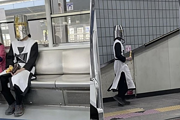 트위터에 올라온 지하철 십자군 빌런 모습