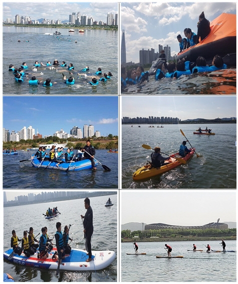 한강에서 생존수영 교육을 받고 있는 학생들 서울시교육청 제공