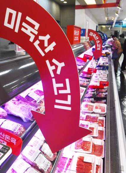 수입 육류가격지수 1년새 39% 상승한 가운데 서울시내 한 마트에 고기가 진열되어 있다.서울신문DB