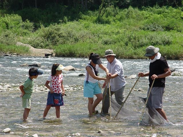 경북 농촌 체험프로그램 참가자들이 물고기잡이를 하고 있다.  경북도 제공
