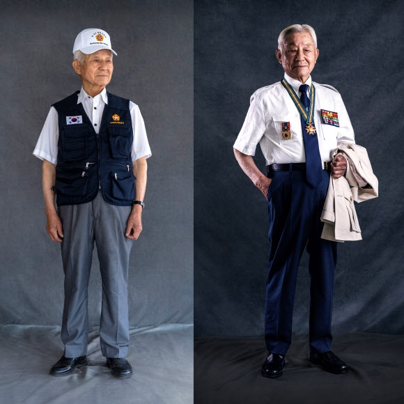 기존 단체복(왼쪽)과 새 단체복을 입은 장근식 6·25참전유공자회 부회장. 2022.6.20 국가보훈처 제공