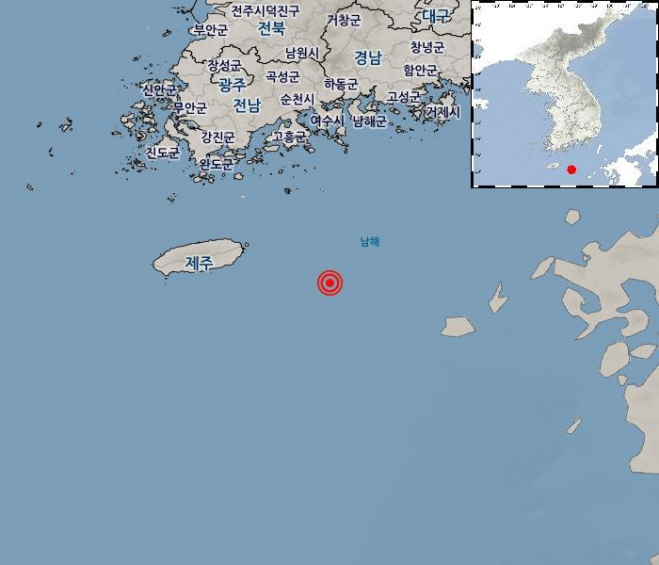 12일 오전 10시 38분 제주 서귀포 동쪽 103km 해역에서 발생한 규모 2.6 지진 기상청 제공