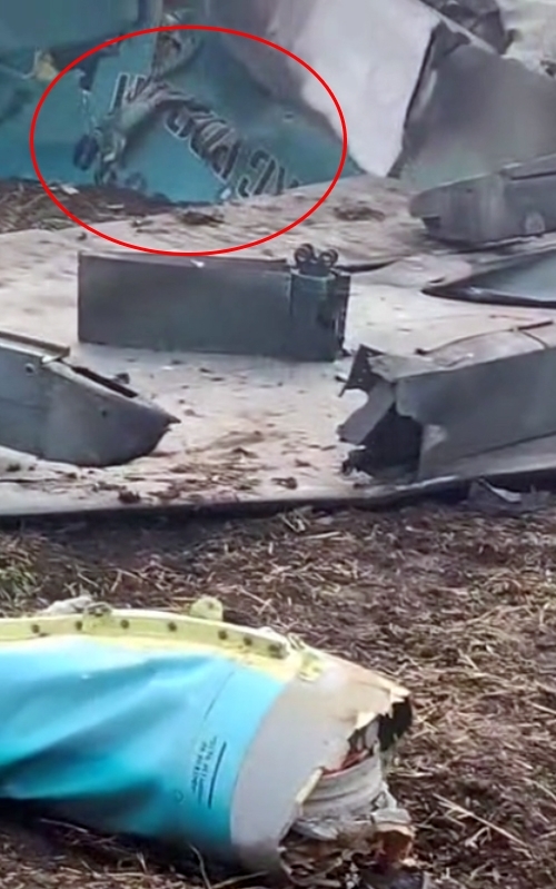 러시아 측이 공개한 해당 영상에서 촬영자는 항공기 잔해를 보고 우크라이나 군용기가 격추됐다고 밝혔으나 해당 기체에는 러시아 공군 소속 표식이 새겨진 것으로 확인됐다.(사진=Necro Mancer/Twitter)