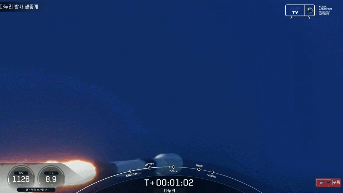 대한민국 최초 달 탐사선 다누리 발사 생중계 한국항공우주연구원 KARI TV 유튜브 생중계 화면. 2022.08.05