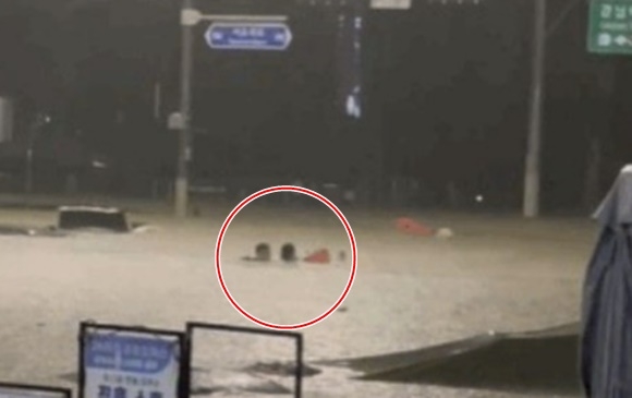 목까지 차오른 물에서 여성을 구조하는 영웅 JTBC 뉴스룸 영상 캡처