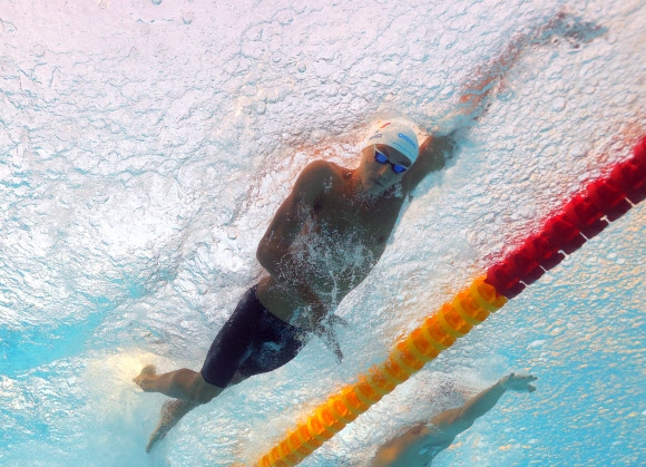 다비드 포포비치가 14일 이탈리아 로마에서 열린 유럽수영선수권 남자 자유형 100m 결선에서 힘차게 스트로크하고 있다. [로이터 연합뉴스]