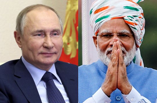 블라디미르 푸틴(왼쪽) 러시아 대통령. 나렌드라 모디(오른쪽) 인도 총리. AP·로이터 연합뉴스