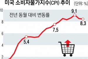 美 8월 소비자물가 전망치 넘어 8.3% 올랐다