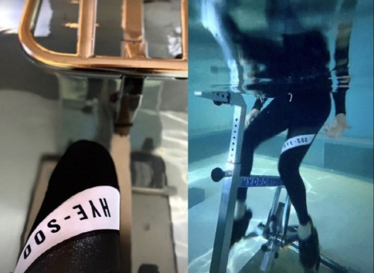 배우 김혜수가 ‘수중 싸이클’로 몸매를 관리했다. SNS 캡처