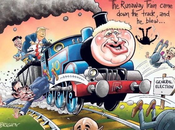 보리스 존슨 전 영국 총리의 ‘브렉시트’ 강행을 위한 조기 총선 추진을 비판하는 영국 ‘더선’의 풍자 만화. 더선 캡처