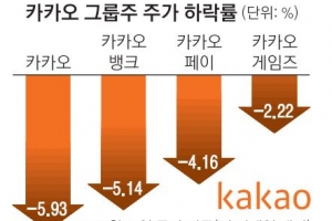 카카오 4총사 주가, 평균 4.3% 떨어지고 시총 2조 날아가