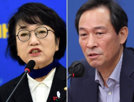 김진애(왼쪽) 전 열린민주당 의원. 우상호(오른쪽) 더불어민주당 의원. 서울신문 DB
