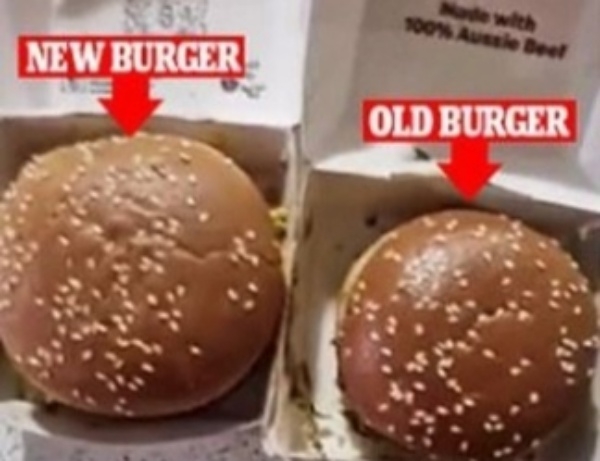 호주 한 남성이 3개월 동안 상하지 않은 맥도날드 햄버거를 공개했다. 3개월 동안 멀쩡한 맥도날드 빅맥버거(오른쪽). 데일리메일 트위터 캡처