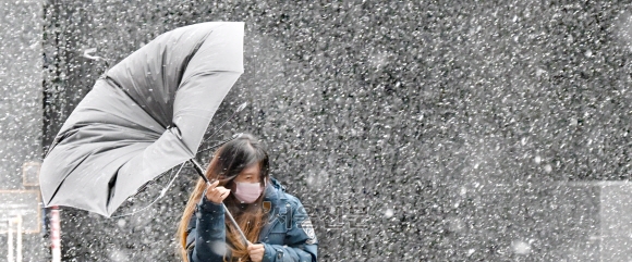 폭설·칼바람에 뒤집힌 우산 