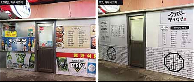 서울 중구 인현시장 내 식당의 아트테리어 사업 전(왼쪽)과 후(오른쪽) 모습. 중구 제공