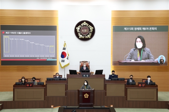 제315회 정례회 제6차 본 회의에서 5분자유발언 중인 박춘선 의원