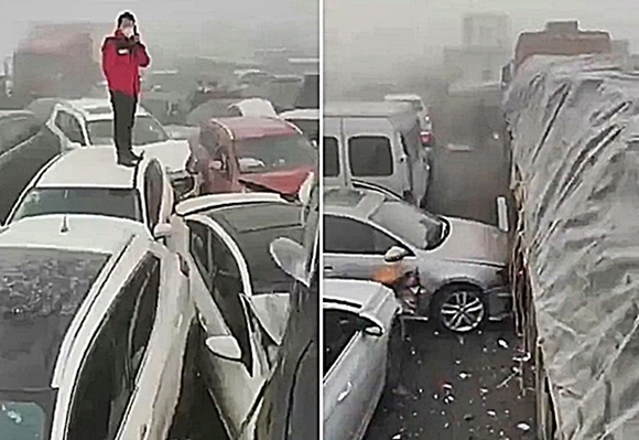 28일 중국 소셜네트워크서비스(SNS)에 퍼진 허난성 황허대교 교통사고 현장. 2022.12.28  웨이보