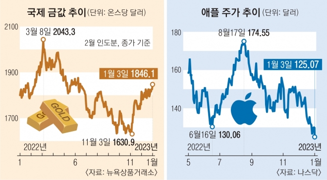 국제 금값과 애플 주가 추이