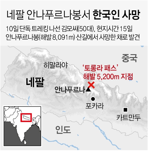 네팔 한국인 사망 위치 그래픽 이해영 기자