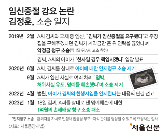 임신중절 강요 논란' 김정훈, 前여친 상대 손배소 '패소' | 서울신문