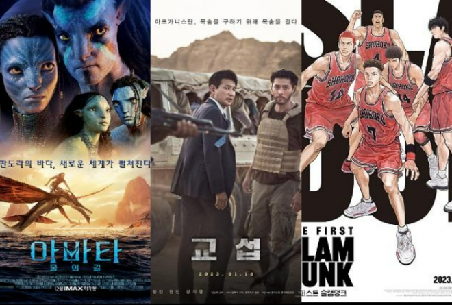 왼쪽부터 영화 ‘아바타:물의 길’, ‘교섭’, ‘더 퍼스트 슬램덩크’ 포스터.