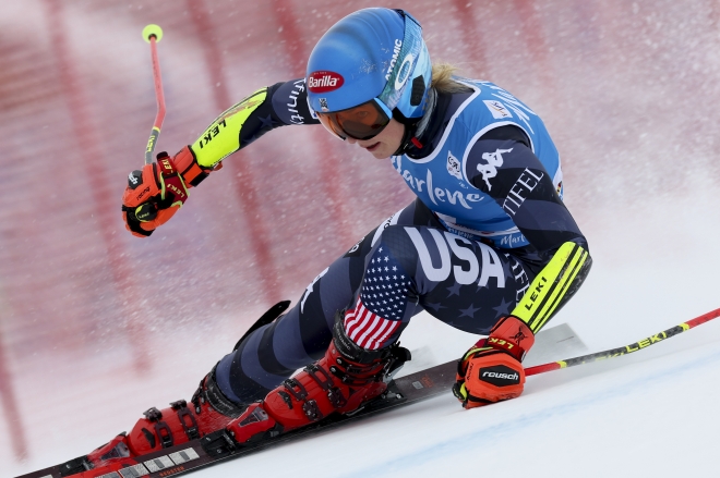 24일 밤(한국시간) 알파인 스키 월드컵 최다승 신기록을 세운 미케엘라 시프린. AP 연합뉴스
