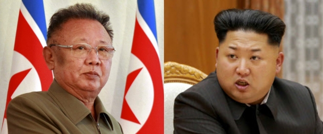 북한 김정일 전 국방위원장(왼쪽)과 김정은 국무위원장. AP연합뉴스