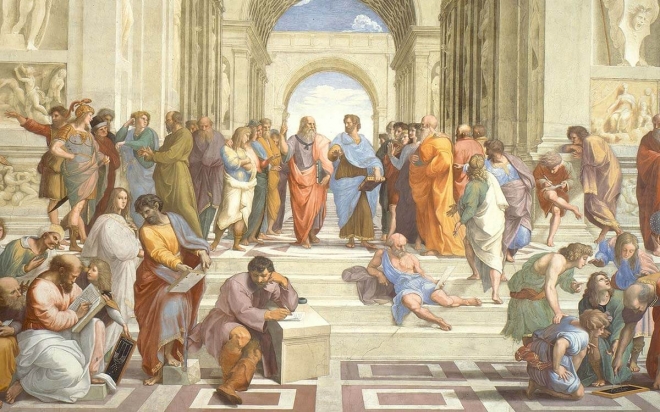 절망의 시대에 철학은 해독제가 될까. 르네상스 시대 화가 라파엘로가 그린 ‘아테네 학당’  위키피디아 제공