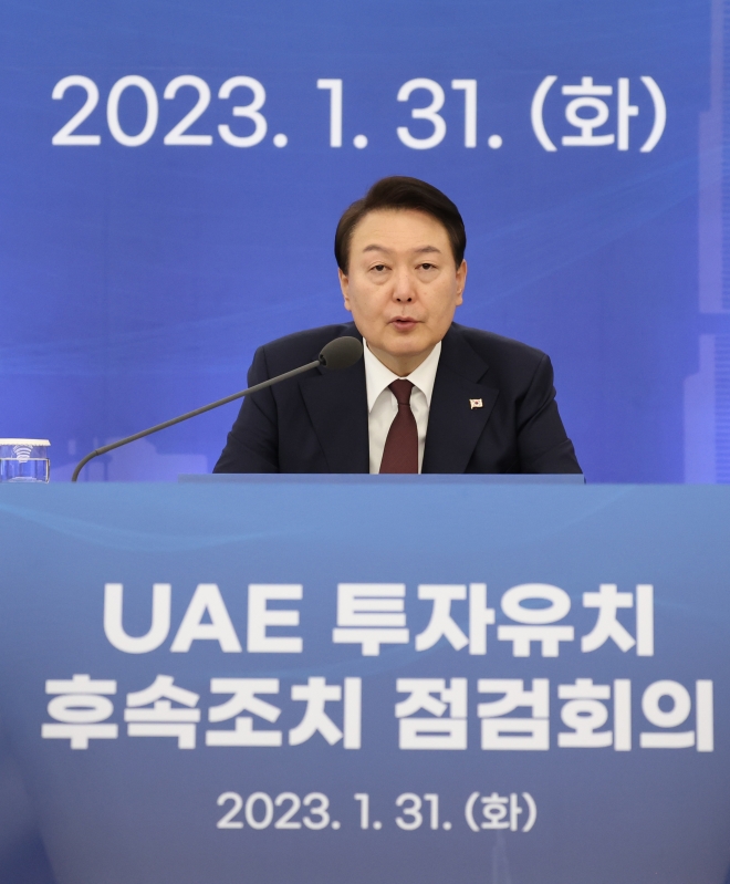 UAE 투자유치 후속조치 점검회의 주재하는 윤석열 대통령