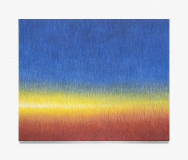 ‘M21’(2021, 리넨에 유채, 170×210㎝)은 일몰의 몽환적인 하늘 풍경을 묘사한 작품으로 세세하게 표현된 붓의 질감과 색채의 스펙트럼을 보여 주고 있다. 파랑, 노랑, 빨강이 나뉘고 뒤섞이는 장면을 보여 줘 관람객에게 일몰을 마주할 때의 느낌을 받게 한다. 갤러리현대 제공