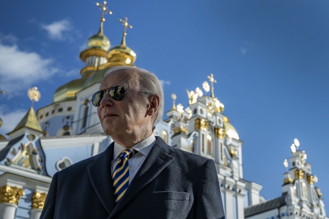 20일(현지시간) 우크라이나 수도 키이우를 깜짝 방문한 조 바이든 미국 대통령. 2023.2.20 우크라 대통령실
