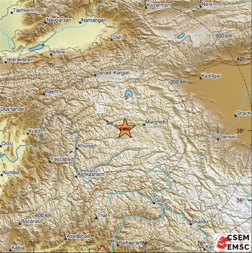 타지키스탄 중국 접경 지역서 지진. EMSC 홈페이지 캡처
