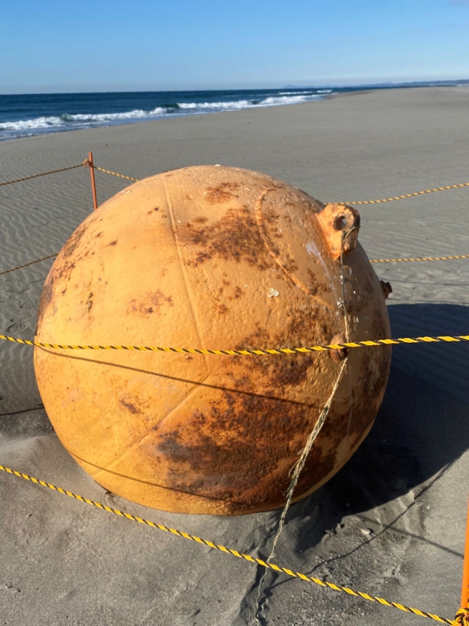 일본 해안가에 나타난 거대한 금속 구체