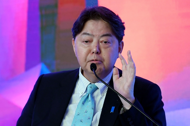 쿼드 외교장관 회의서 연설하는 하야시 일본 외무상