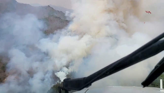 경남 하동군 화개면 대형 산불 발생. 산림청 제공