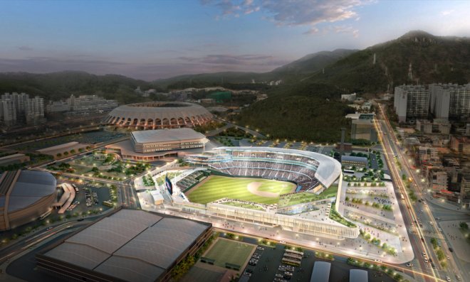 부산시가 건축한 지 37년이 지나 낡은 사직야구장의 재건축을 추진한다. 사진은 재건축 이후 사직야구장 예상도. 부산시 제공