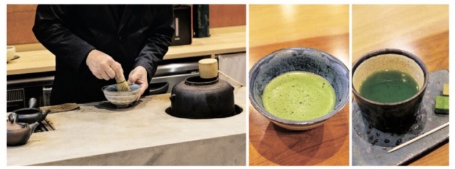 일본의 유명 녹차 산지인 후쿠오카의 티 살롱 야마시나에서 차를 만드는 모습(왼쪽 사진). 차 가루에 뜨거운 물을 붓고 거품을 내 마시는 말차(가운데)는 원래 중국 송나라 때 유행했다가 사라진 방식으로 현재는 주로 일본에서 만날 수 있다. 일본식 녹차인 센차(오른쪽)는 진한 녹색과 해조류를 연상시키는 감칠맛이 특징이다.