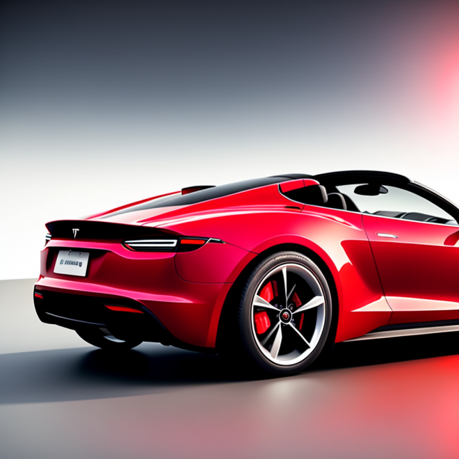 ‘테슬라와 현대자동차가 공동개발한 빨간 로드스터를 상상해서 3D 랜더링으로 그려줘’라는 주문에 업스테이지의 챗봇 ‘AskUp’이 그려 낸 그림.