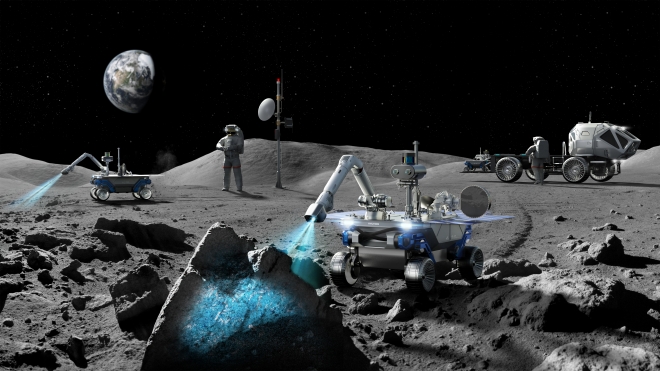 현대차그룹의 달 탐사 전용 ‘로버’가 달을 탐사하고 있는 이미지. 현대차그룹 제공