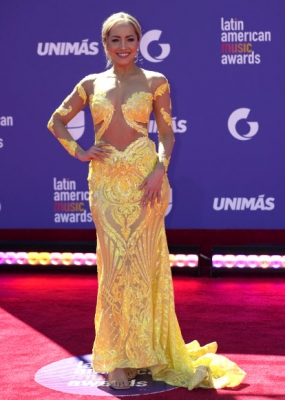 Jessica Diaz arrives at the Latin American Music Awards on Thursday, April 20, 2023, at the MGM Grand Garden Arena in Las Vegas. AP