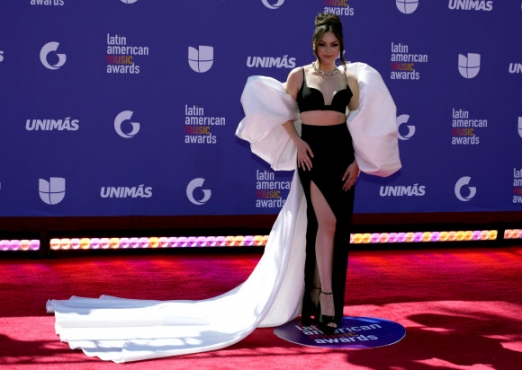 Yayis Villarreal arrives at the Latin American Music Awards on Thursday, April 20, 2023, at the MGM Grand Garden Arena in Las Vegas. AP