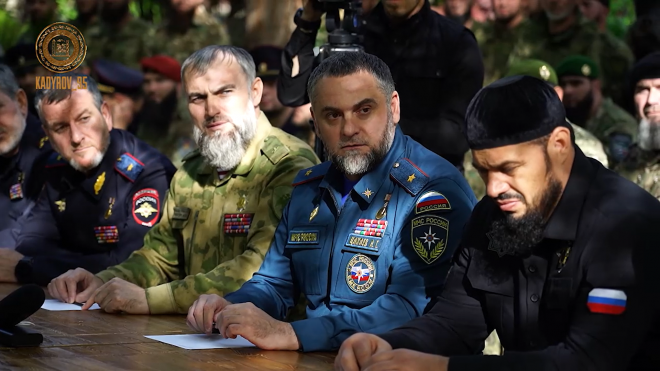 6일(현지시간) 보안군 회의를 소집한 람잔 카디로프 체첸공화국 수장. 2023.5.7 텔레그램